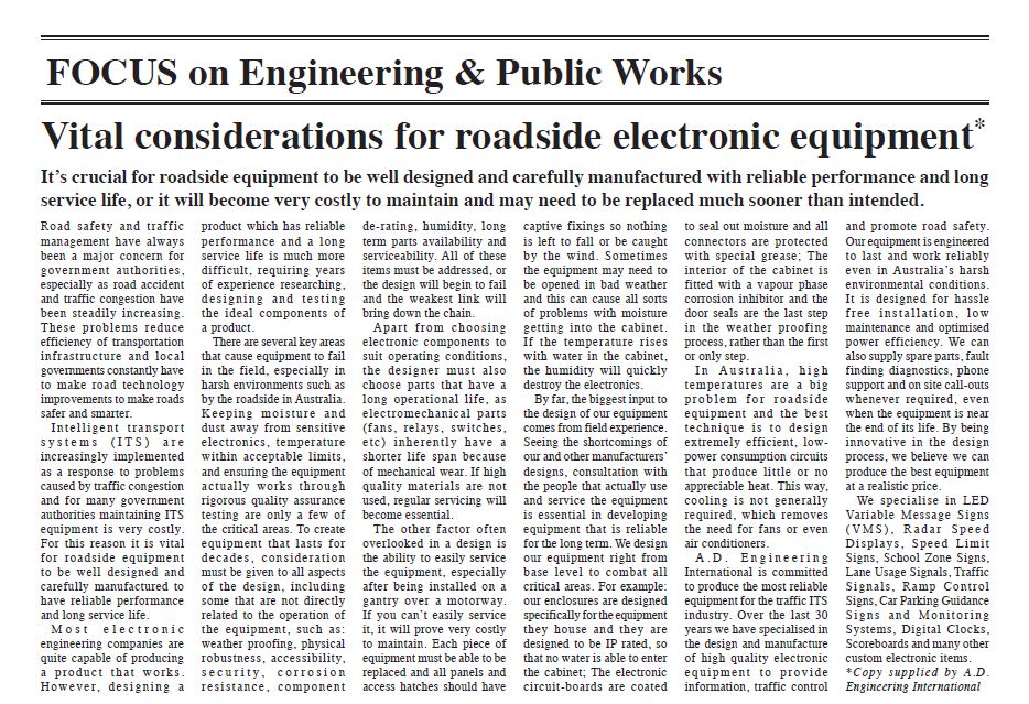 Vital environmental considerations for roadside electronic equipment