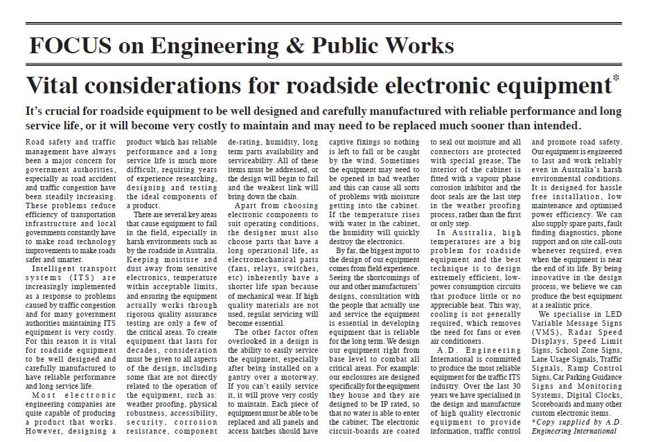 “Vital environmental considerations for roadside electronic equipment”